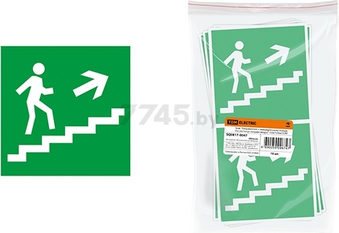 Знак-наклейка TDM Направление к эвакуационному выходу по лестнице направо вверх 150х150 мм (SQ0817-0047)