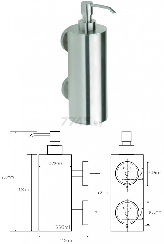 Дозатор для жидкого мыла BEMETA Jumbo нержавеющая сталь (104109035) - Фото 2