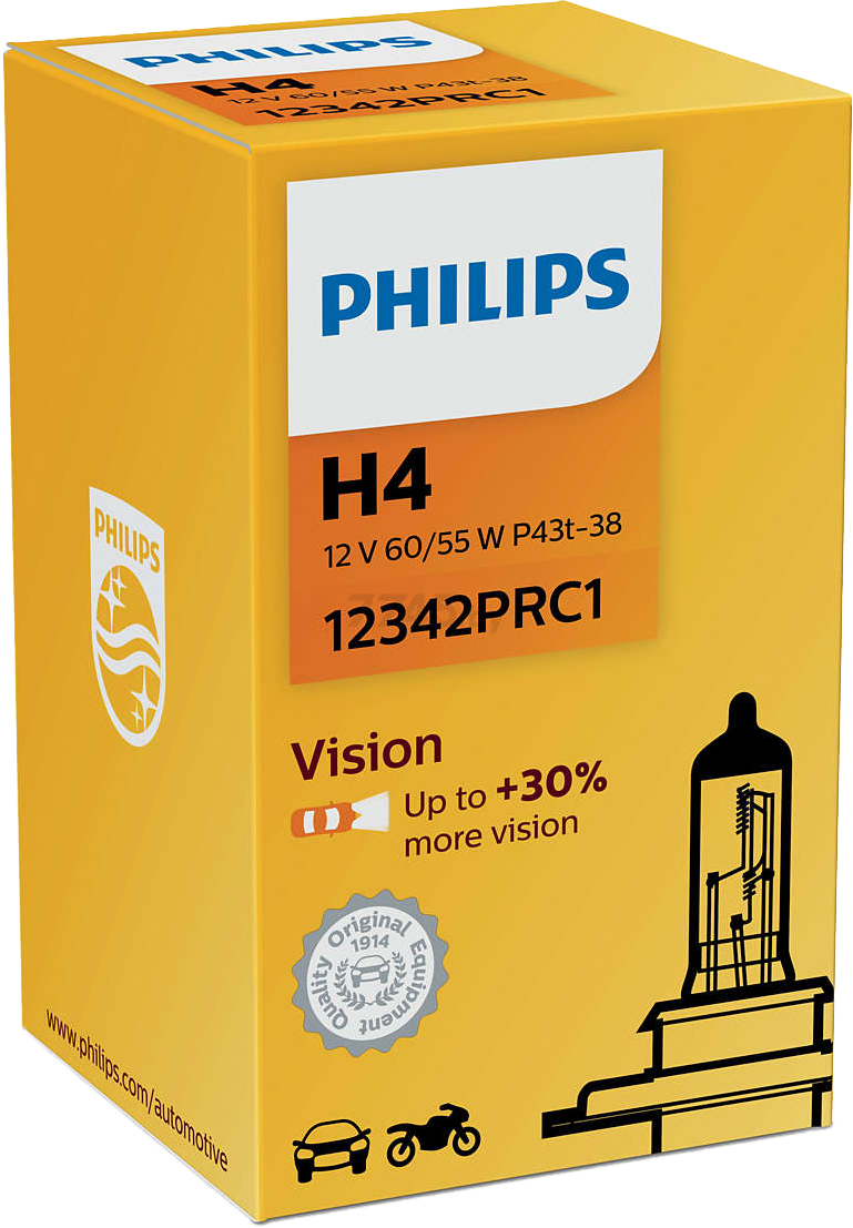 Лампа галогенная автомобильная PHILIPS Vision H4 (12342PRC1) - Фото 2
