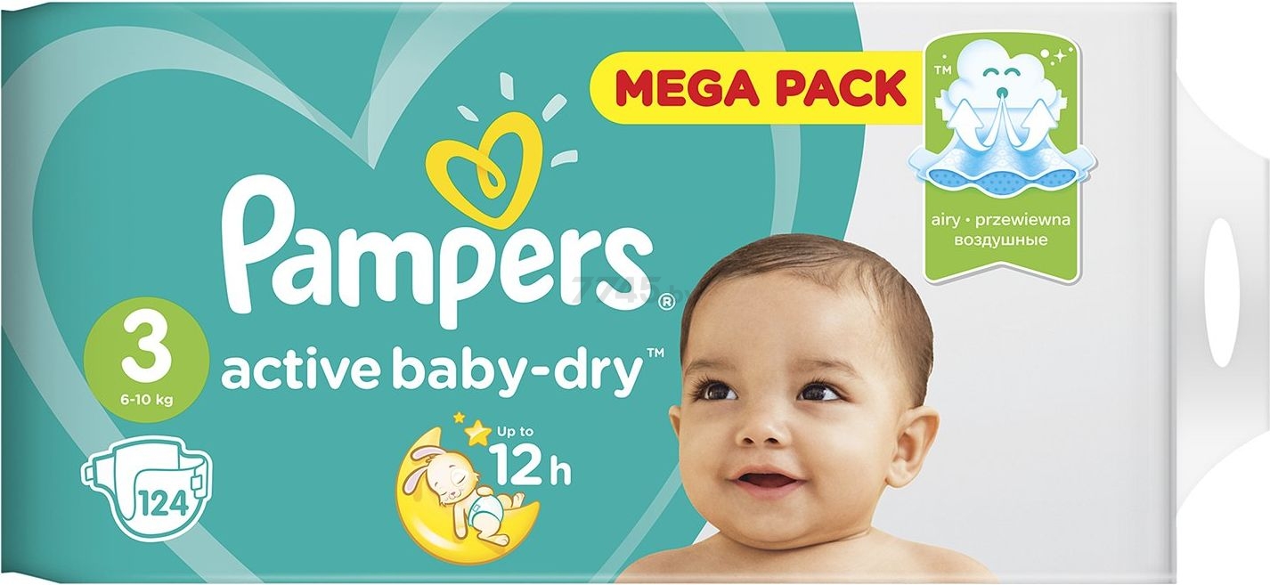 Подгузники PAMPERS Active Baby-Dry 3 Midi 6-10 кг 124 штуки (8001090459282) - Фото 4