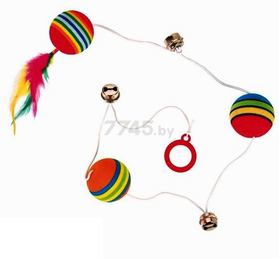 Игрушка для кошек TRIXIE Радужные шарики с колокольчиками и перьями 80 см (4133) - Фото 2