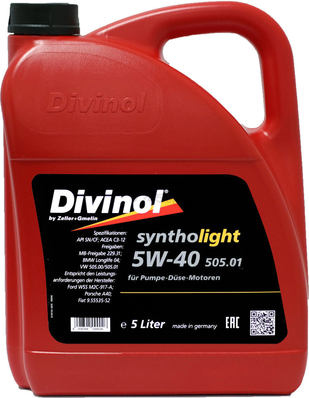 Моторное масло 5W40 синтетическое DIVINOL Syntolight 505,01 5л (49540-K007)