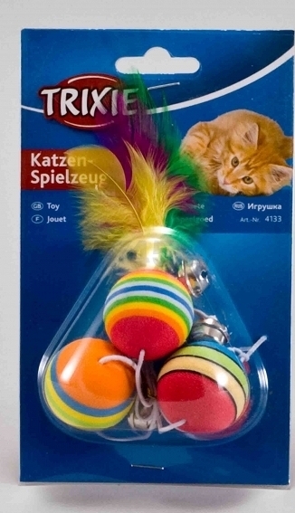 Игрушка для кошек TRIXIE Радужные шарики с колокольчиками и перьями 80 см (4133) - Фото 4
