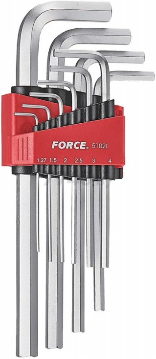 Набор ключей шестигранных 1,27-10 мм удлинённых 10 предметов FORCE (5102L)