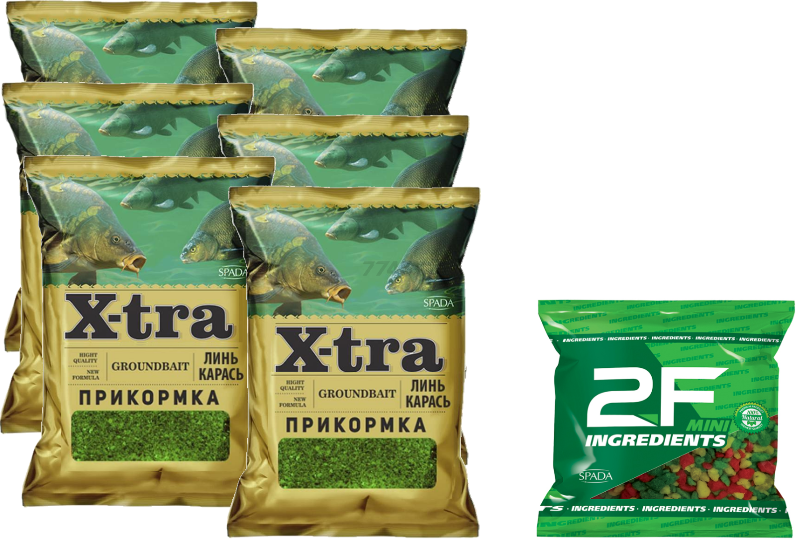 Прикормка рыболовная X-TRA Линь/Карась зеленый марципан 6х0,75 кг + печево микс 0,05 кг (51131-21)