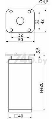 Опора мебельная АKS квадратная регулируемая DAКP-27 h150 мм матовый хром (11023) - Фото 2