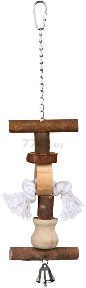 Игрушка для птиц TRIXIE Подвеска из дерева с кисточками и колокольчиком 20 см (58961) - Фото 3