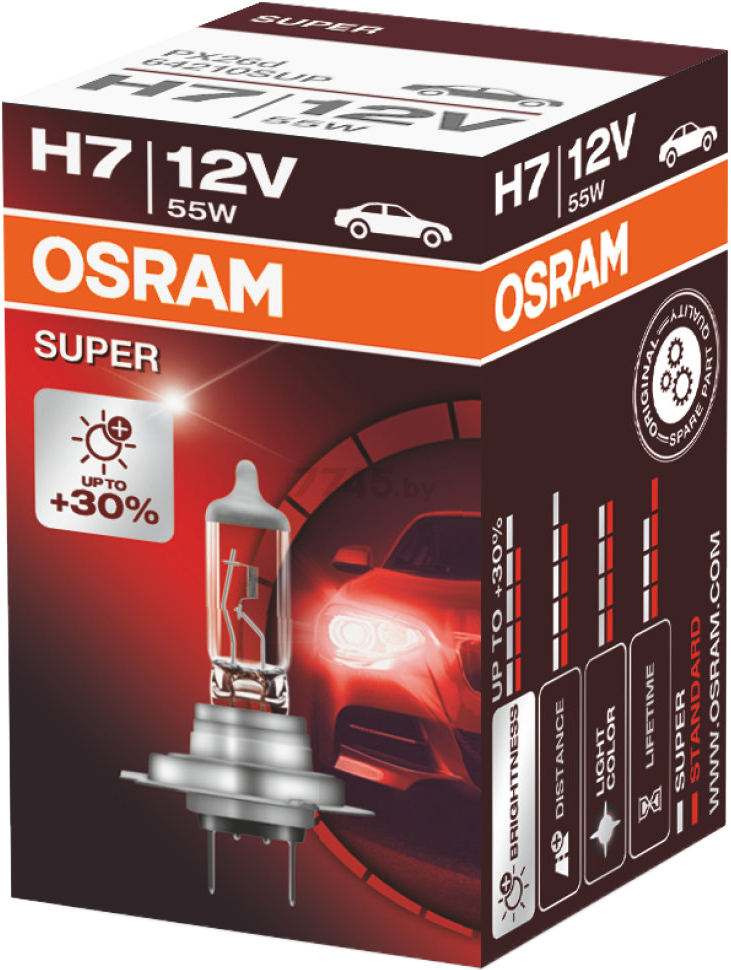 Лампа галогенная автомобильная OSRAM Super H7 (64210SUP) - Фото 2
