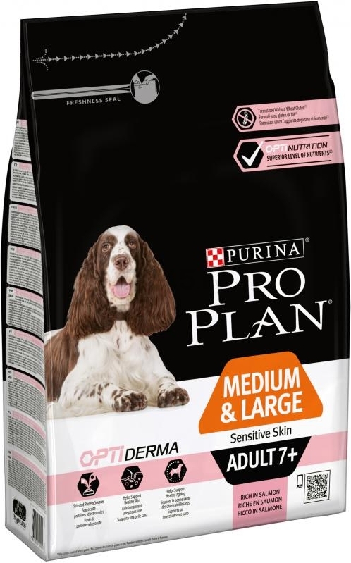 Сухой корм для пожилых собак PURINA PRO PLAN Optiderma Medium&Large 7+ Sensetive Skin лосось c рисом 3 кг (7613035125032) - Фото 2
