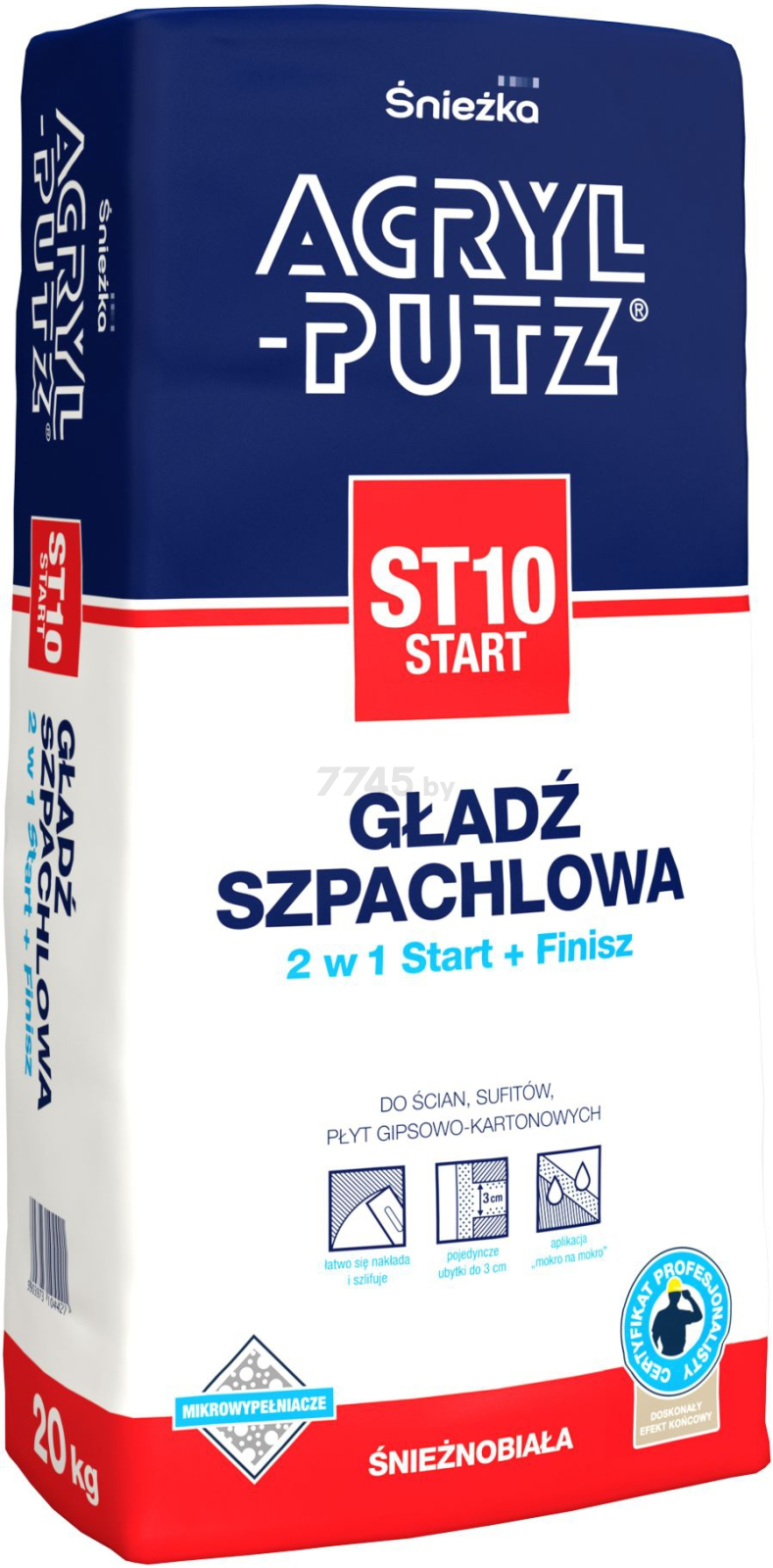 Шпатлевка гипсовая старт-финиш SNIEZKA Acryl-Putz ST10 Start белая 20 кг - Фото 3