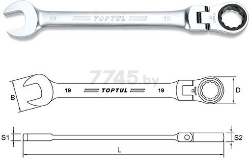 Ключ комбинированный 13 мм с поворотной трещоткой TOPTUL (AOAH1313)