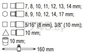 Набор головок 3/8" для сливных пробок 18 предметов YATO (YT-0599) - Фото 2