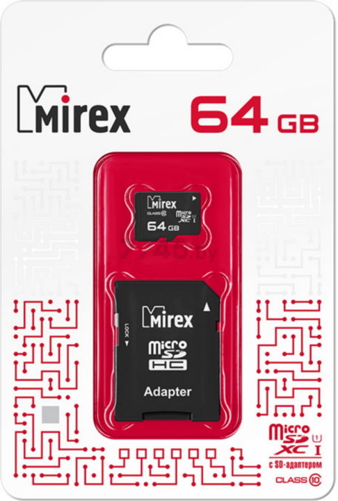 Карта памяти MIREX MicroSDXC 64 Гб Class 10 UHS-I с адаптером SD (13613-AD10SD64)