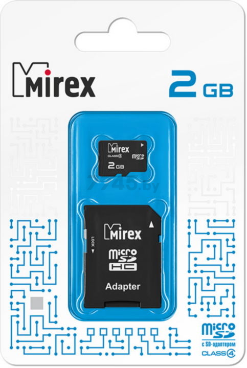 Карта памяти MIREX MicroSD 2 Гб Class 4 с адаптером SD (13613-ADTMSD02)