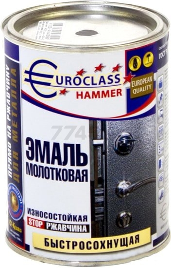 Эмаль алкидная EUROCLASS молотковая черная 0,8 кг (46-505)