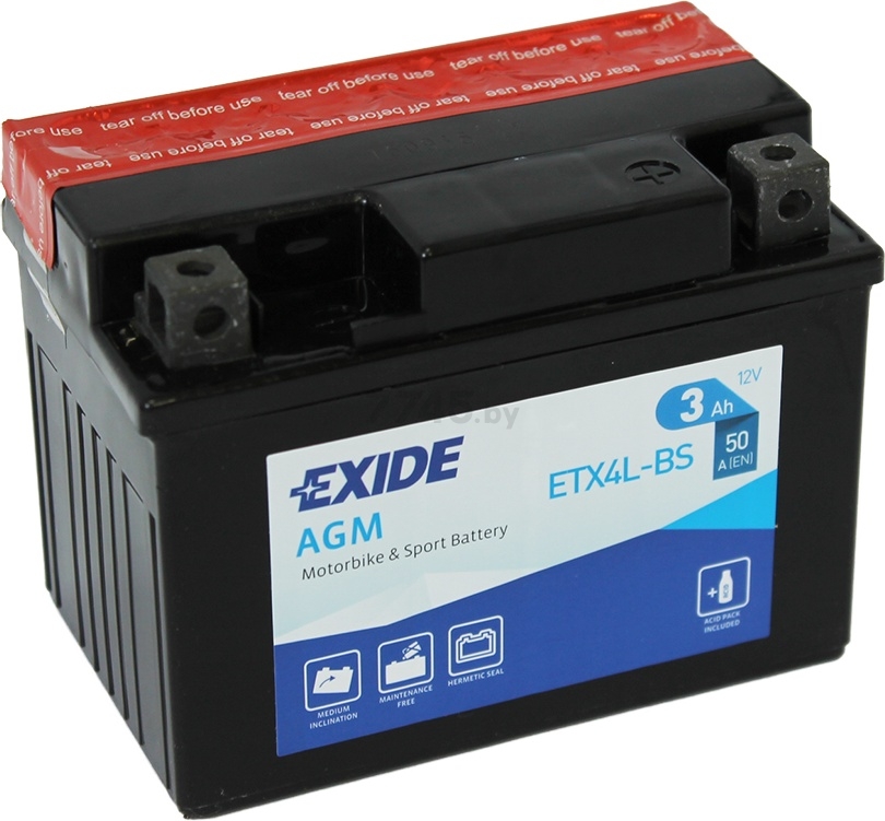 Аккумулятор для мотоцикла EXIDE AGM 3 А·ч (ETX4L-BS)