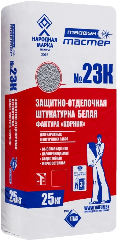 Штукатурка цементная декоративная ТАЙФУН Мастер №23К-1 Корник зерно 1 мм белая 25 кг