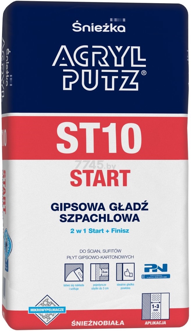 Шпатлевка гипсовая старт-финиш SNIEZKA Acryl-Putz ST10 Start белая 20 кг - Фото 2