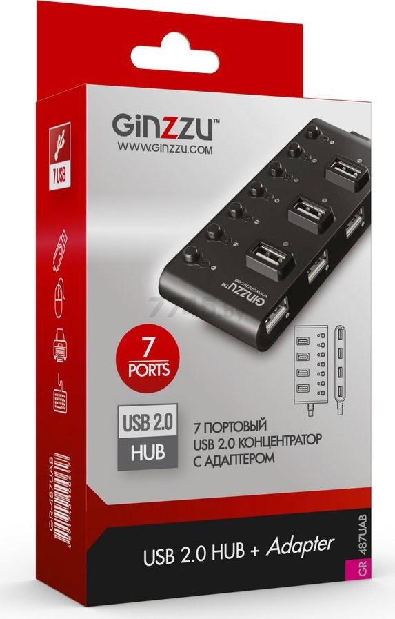 USB-хаб GINZZU GR-487UAB - Фото 5