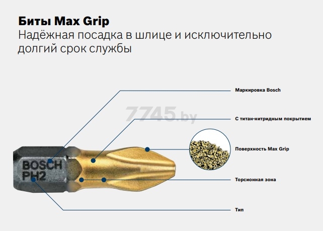 Бита для шуруповерта PZ1 25 мм BOSCH Max Grip 3 штуки (2607001591) - Фото 4