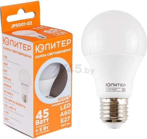 Лампа светодиодная E27 ЮПИТЕР A60 5 Вт 4000К (JP5001-02)