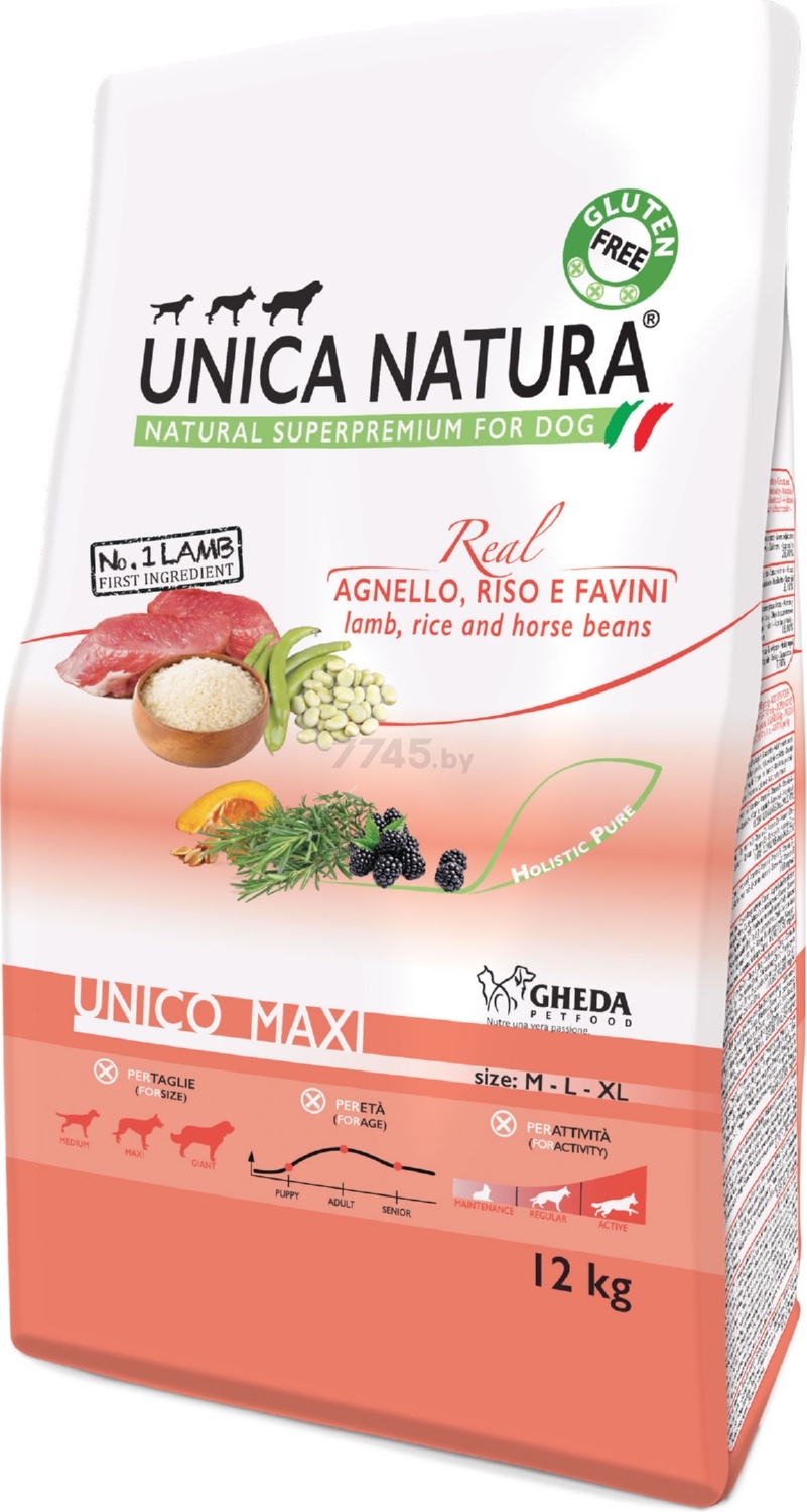 Сухой корм для собак UNICA Natura Maxi ягненок с рисом и бобами 12 кг (8001541005365)
