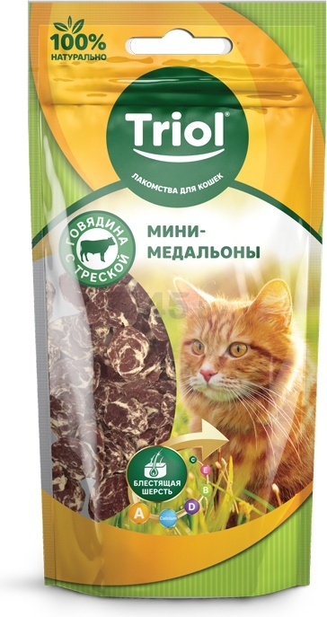 Лакомство для кошек TRIOL Мини-медальоны из говядины с треской 40 г (20171025)