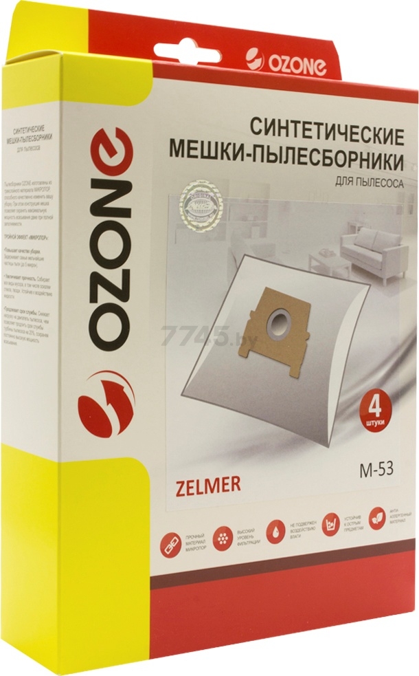 Мешок для пылесоса OZONE для Zelmer 4 штуки (M-53) - Фото 4