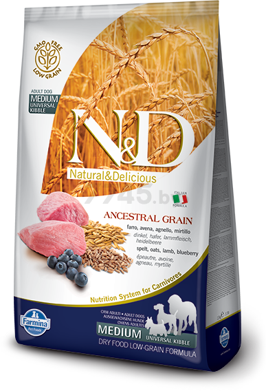 Сухой корм для собак FARMINA N&D Low Grain Adult Medium ягненок и черника 12 кг (8010276021533)