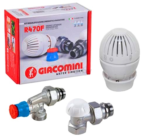 Комплект для подключения радиаторов осевой 1/2" GIACOMINI с термоголовкой (R470FX023)
