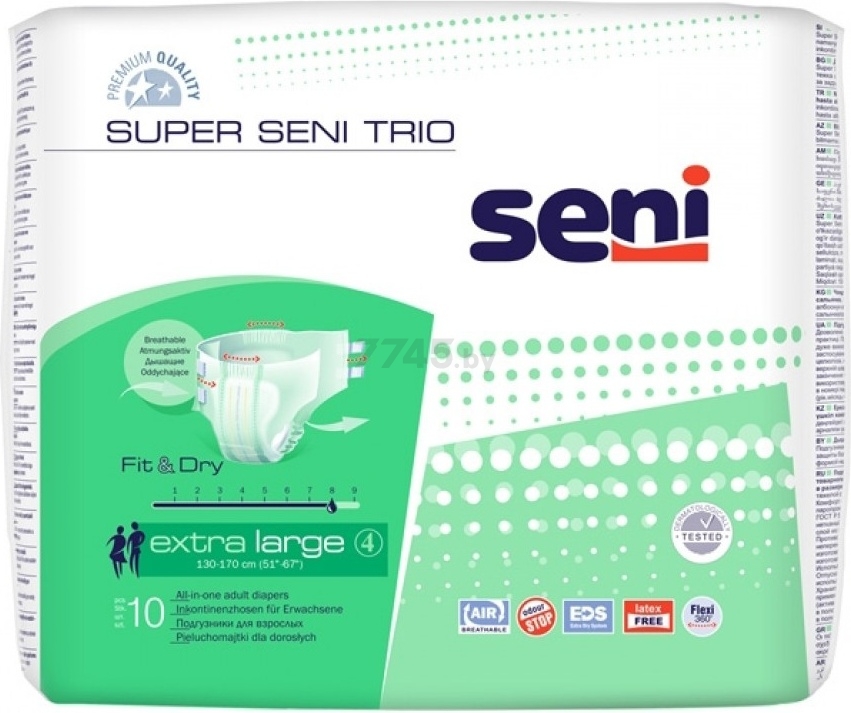 Подгузники для взрослых SENI Super Trio 4 Extra Large 130-170 см 10 штук (5900516691721)