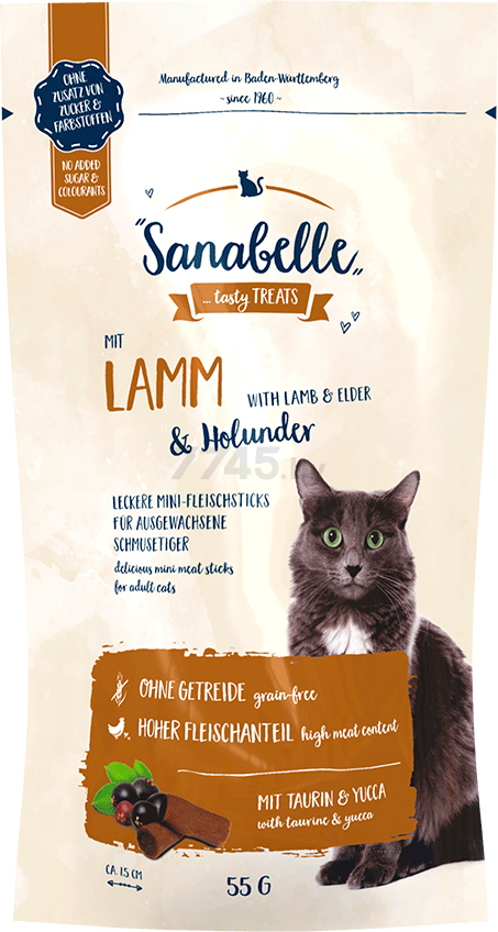 Лакомство для кошек BOSCH Sanabelle ягненок с бузиной 55 г (4015598011785)