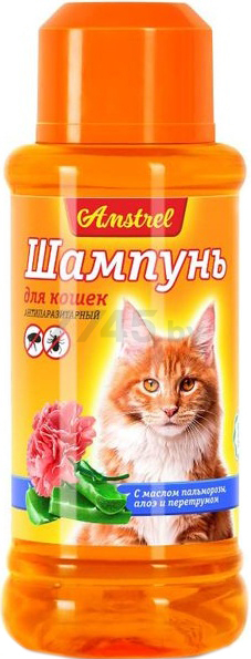 Шампунь от блох и клещей для кошек AMSTREL Антипаразитарный с маслом пальмарозы и алоэ 120 мл (001490)