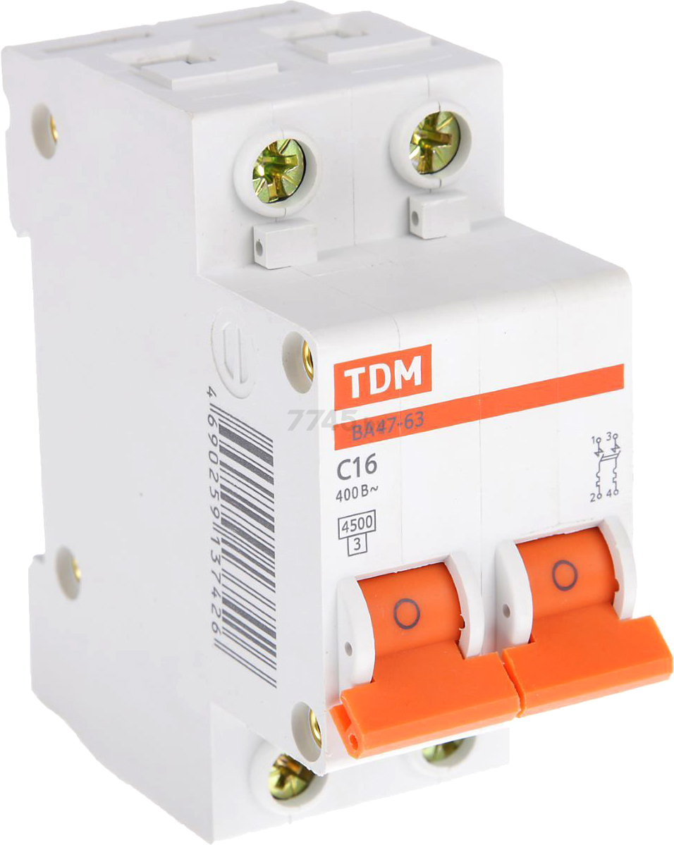 Автоматический выключатель TDM ВА47-63 2Р 16А С 4,5кА (SQ0218-0011)