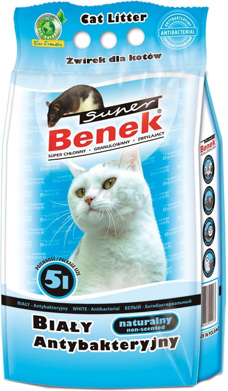 Наполнитель для туалета бентонитовый комкующийся SUPER BENEK Антибактериальный 5 л, 3,7 кг (5905397010173)