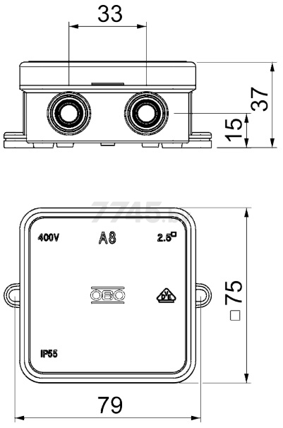 Коробка распределительная ОП 75х75х36,2 мм OBO BETTERMANN (2000016) - Фото 2