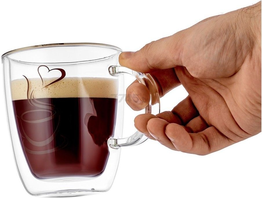 Кружка стеклянная WALMER Lovely Coffee с двойными стенками 350 мл (W37000762) - Фото 3