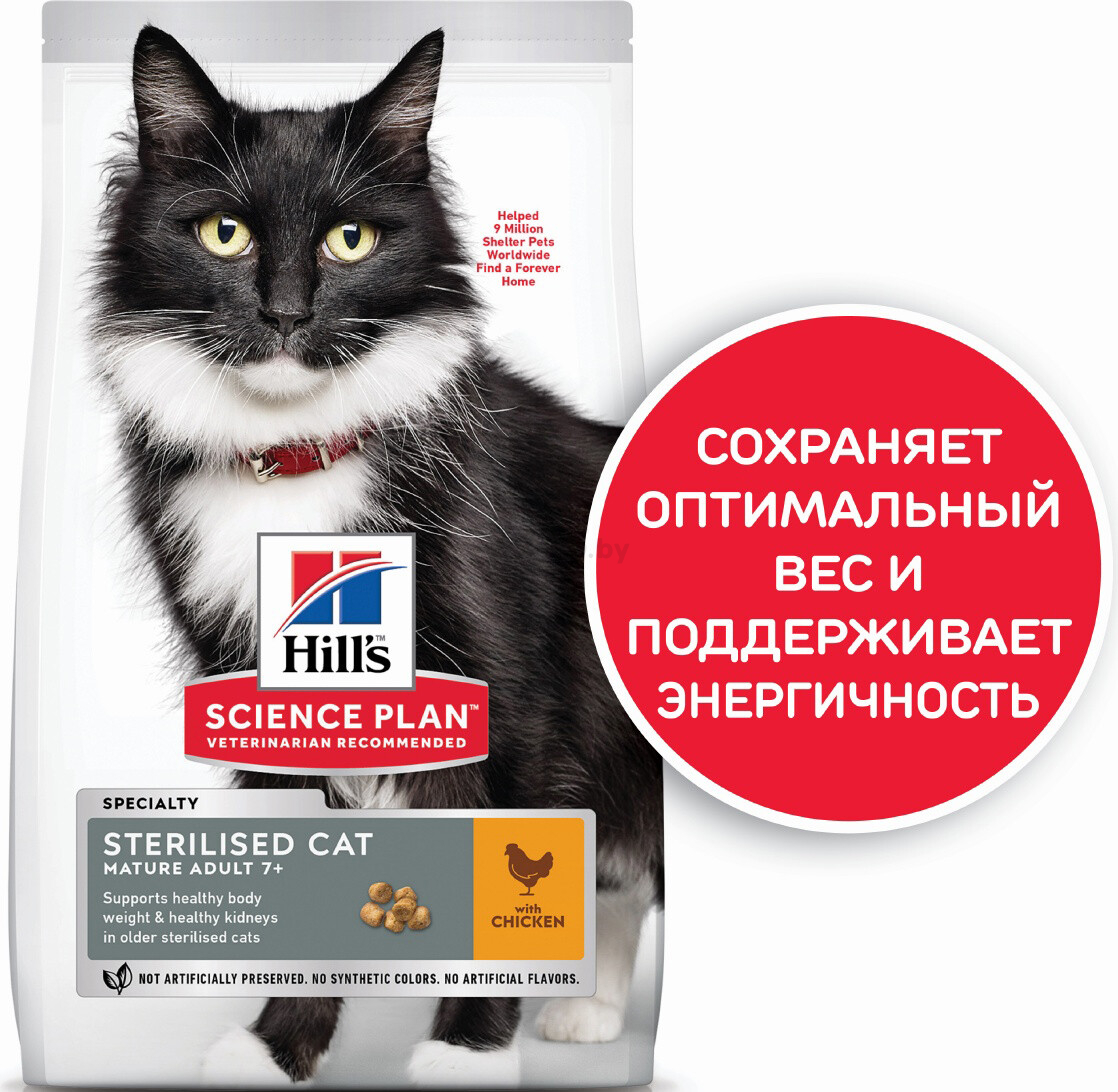 Сухой корм для пожилых кошек HILL'S Science Plan Mature Adult 7+ Sterilised Cat курица 0,3 кг (52742934907) - Фото 3