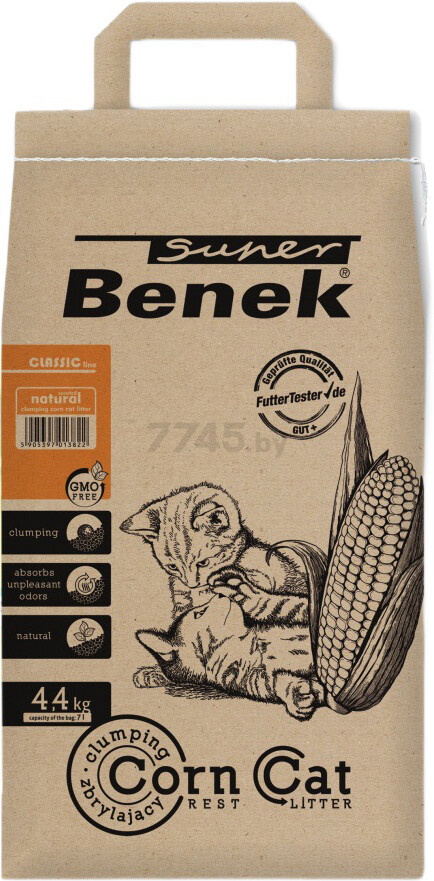 Наполнитель для туалета растительный комкующийся SUPER BENEK Corn Cat кукурузный 7 л, 4,4 кг (5905397013822)