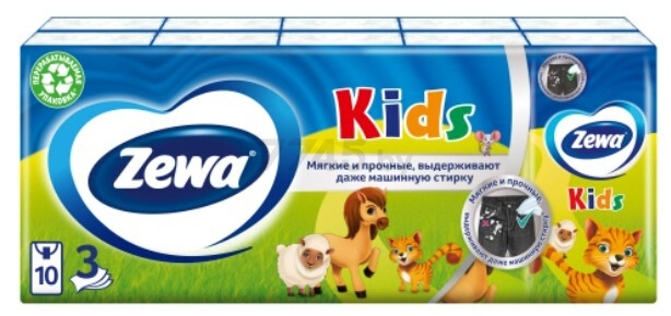 Платки носовые ZEWA Kids 10 штук (0201121321) - Фото 2