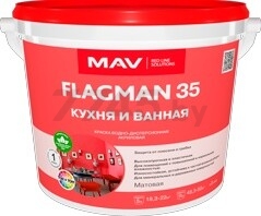 Краска ВД FLAGMAN 35 кухня и ванная белая матовая 1 л