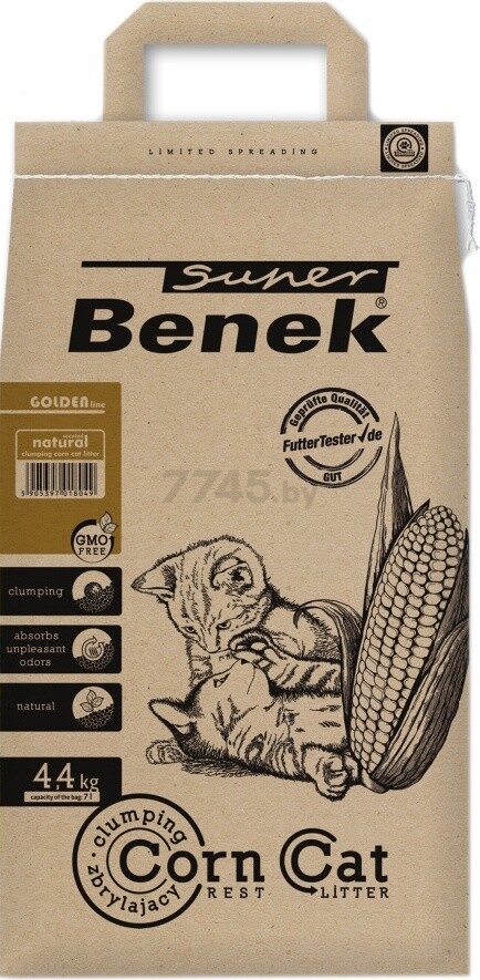 Наполнитель для туалета растительный комкующийся SUPER BENEK Corn Cat Golden кукурузный 7 л, 4,4 кг (5905397018049)