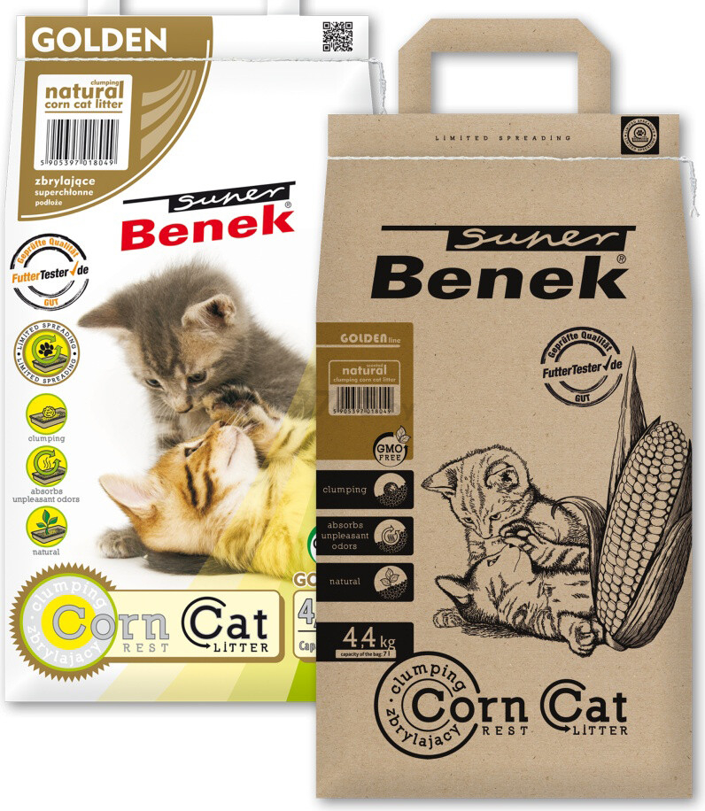 Наполнитель для туалета растительный комкующийся SUPER BENEK Corn Cat Golden кукурузный 7 л, 4,4 кг (5905397018049) - Фото 2