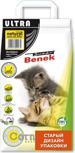 Наполнитель для туалета растительный комкующийся SUPER BENEK Corn Cat Ultra натуральный 7 л, 4,4 кг (5905397020974) - Фото 2