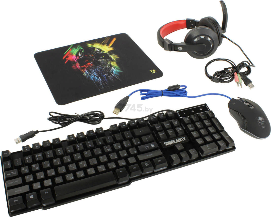 Комплект игровой клавиатура, мышь с ковриком и наушники DEFENDER Singularity MKP-118 (52118) - Фото 15