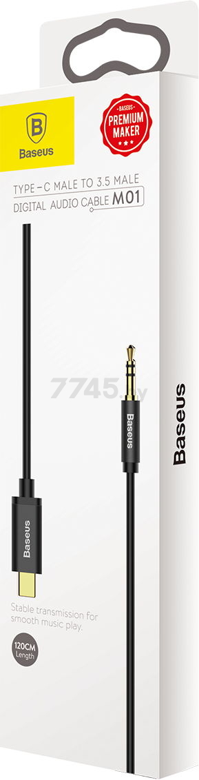Кабель BASEUS Yiven Type-C male To 3.5 male Audio Cable M01 Black (CAM01-01) - Фото 5