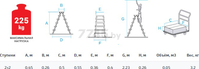 Лестница-стремянка алюминиевая двухсторонняя 44 см НОВАЯ ВЫСОТА NV3127 (3127202) - Фото 9