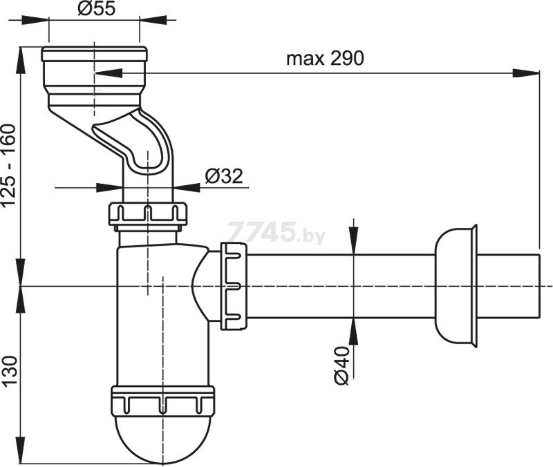 Cифон для писсуара с манжетой ALCAPLAST (A45A-BL-01) - Фото 2