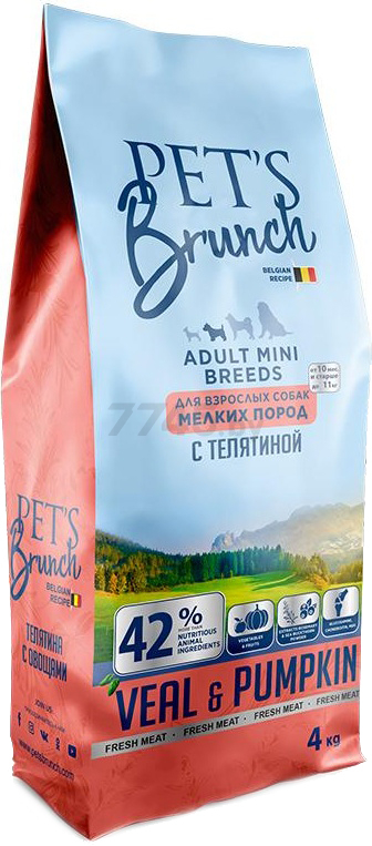 Сухой корм для собак PETS BRUNCH Adult Mini Breeds телятина 4 кг (4812743000294)