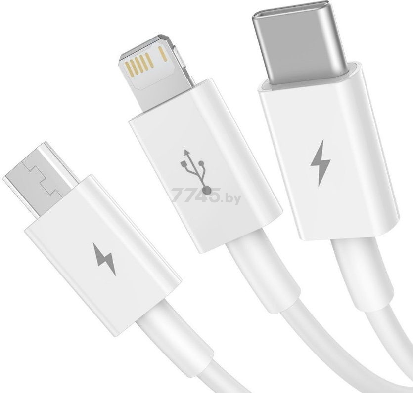 Кабель BASEUS Superior Series Fast Charging Data Cable USB to M+L+C White (CAMLTYS-02) - Фото 4